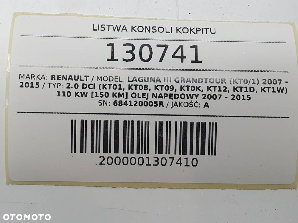 LISTWA DEKOR KOKPITU DESKI KONSOLI RENAULT LAGUNA III 684120005R - 6