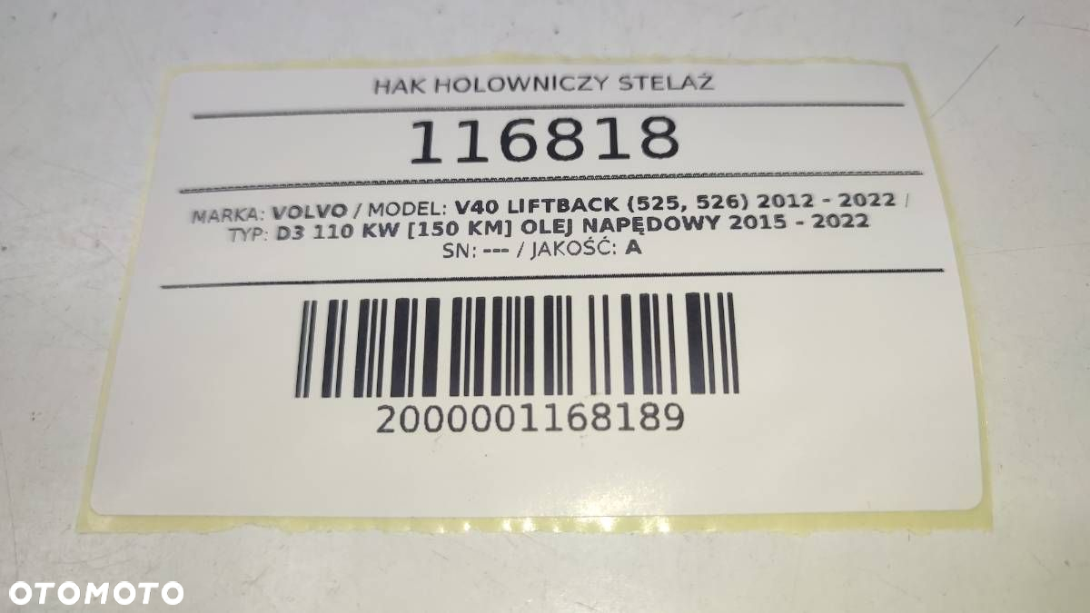 HAK HOLOWNICZY BELKA TYŁ VOLVO V40 II STEINHOF - 8