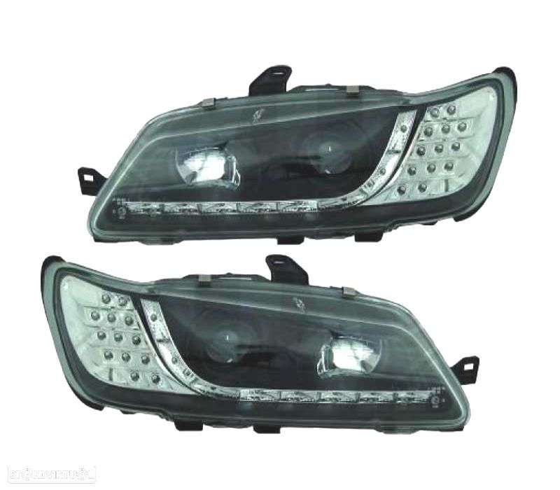 FARÓIS COM LUZ DIURNA LED PEUGEOT 306 97-00 FUNDO PRETO - 3
