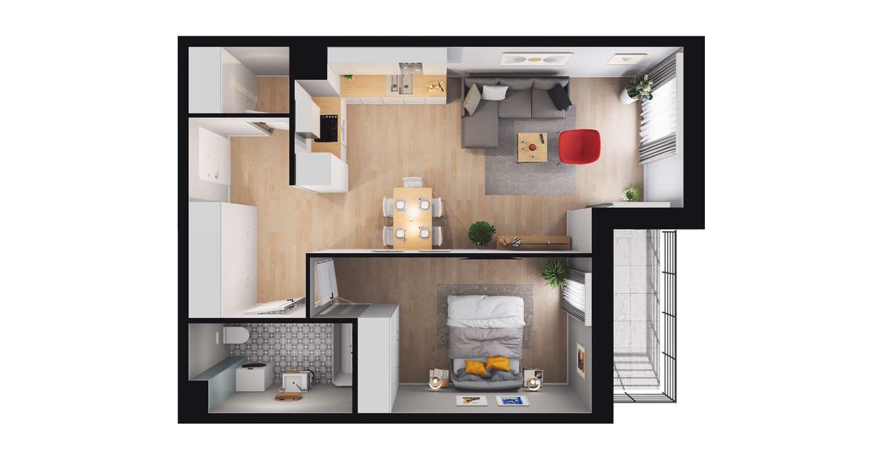 2-pokojowe mieszkanie 52m2 + balkon - Pełny obrazek: 2/23