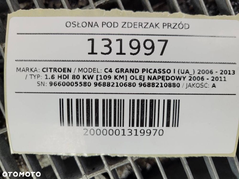OSŁONA POD ZDERZAK PRZÓD CITROEN C4 GRAND PICASSO I 9660005580 9688210680 - 10