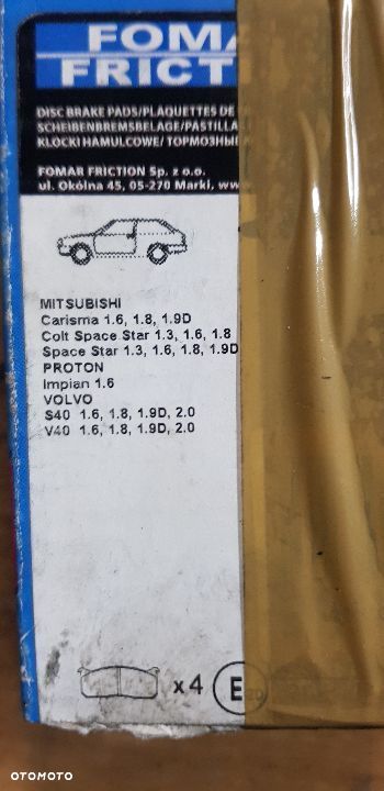 MITSUBISHI CARISMA COLT SPACE STAR VOLVO S40 V40  KLOCKI HAMULCOWE PRZÓD FOMAR - 3