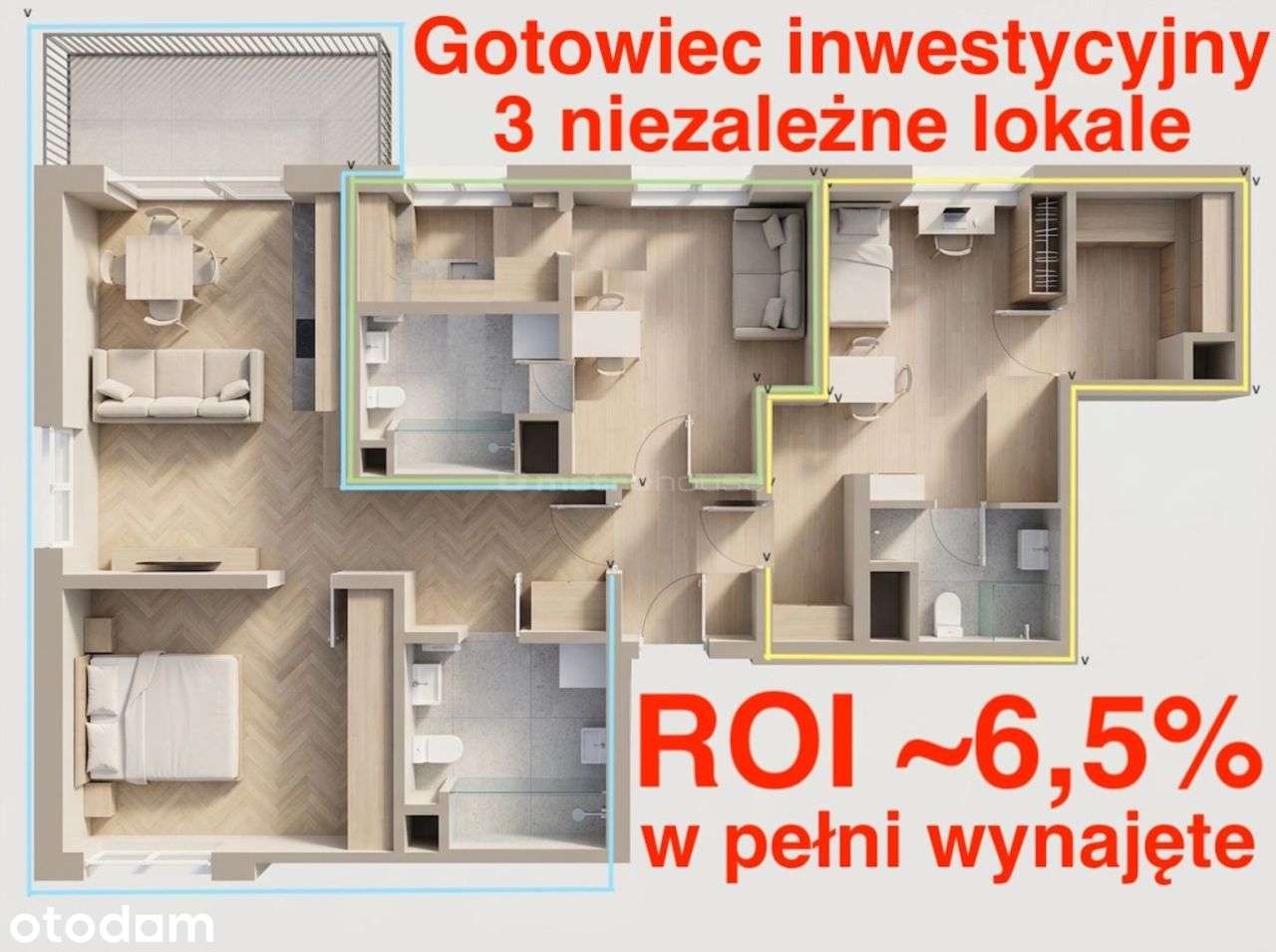 Gotowiec inwestycyjny 3 lokale Roi ~6% garaż