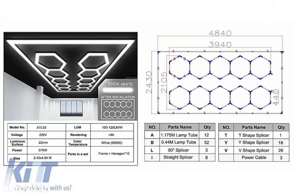 Sistem de Iluminare Plafon Hexagon / HoneyComb 3,94 x 2,10 m Lumina Ajustabila - 2