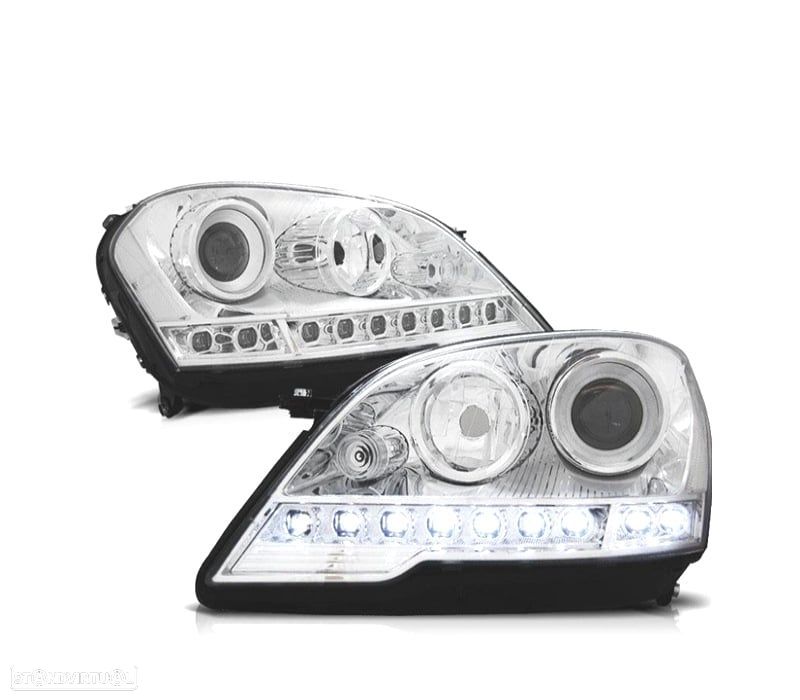 FARÓIS LUZ DIURNA COM PROJETOR MERCEDES ML W164 08-11 FUNDO CROMADO - 1
