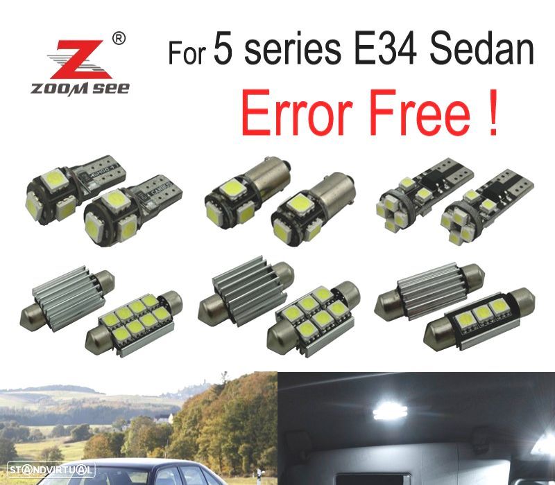 KIT COMPLETO DE 19 LÂMPADAS LED INTERIOR BMW 5 SERIE E34 SALOON 518I 520I 524TD 525I 525IX 525TD 53 - 1