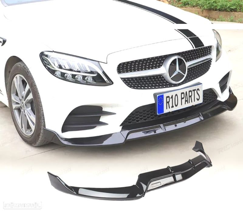 SPOILER LIP FRONTAL MERCEDES CLASE C W205 18-21 LOOK AMG PRETO BRILHANTE - 1