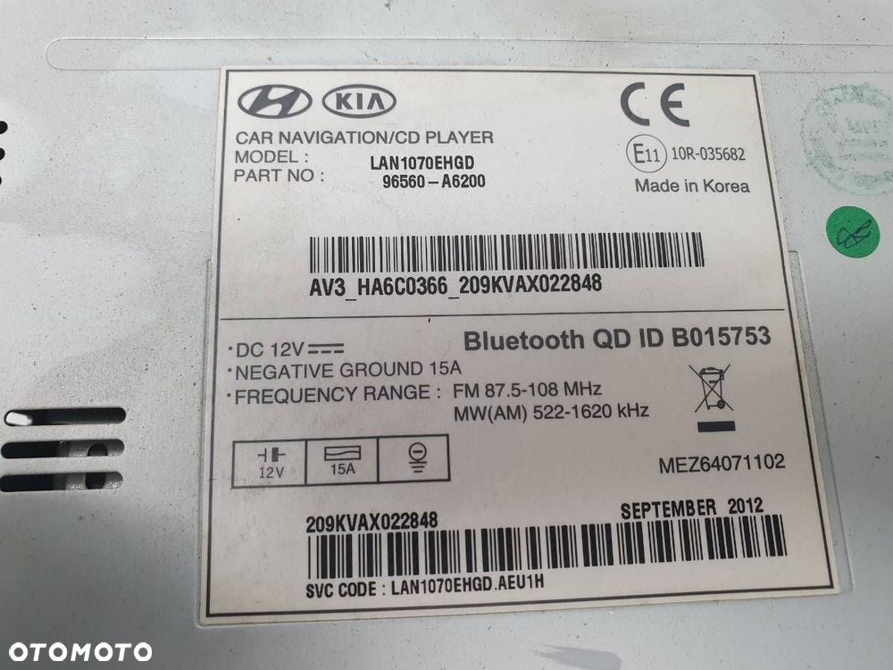 RADIO ODTWARZACZ CD HYUNDAI I30 II COUPE 96560-A6200 - 6