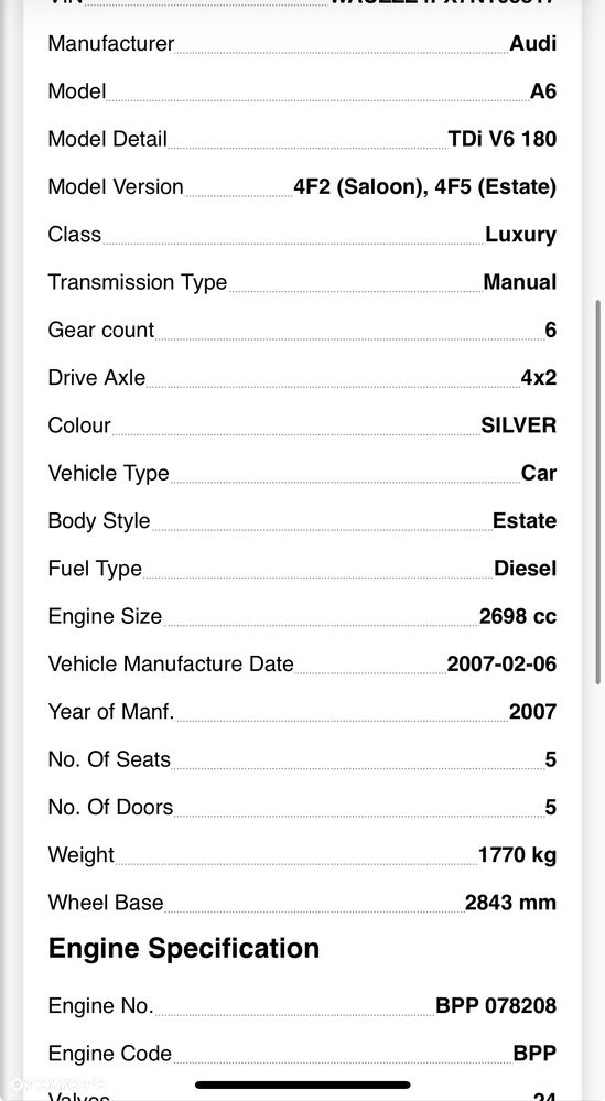 Skrzynia JMC SKRZYNIA BIEGÓW MANUALNA AUDI A6 C6 2.7 TDI JMC nr mag: 482 - 5