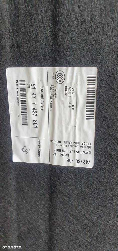 Podłoga dywan bagażnika BMW 2 F45 7427801 - 7