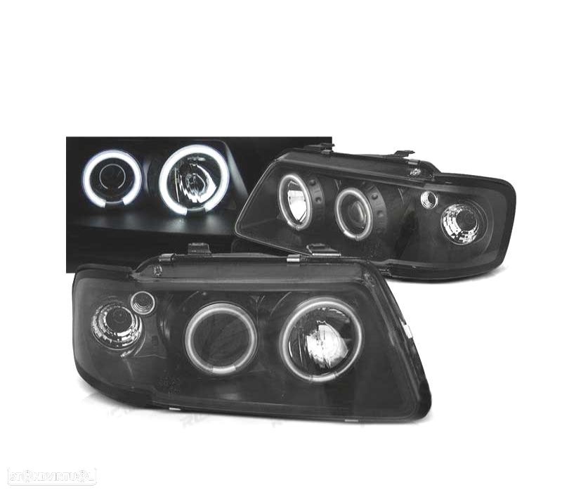 FARÓIS ANGEL EYES CCFL AUDI A3 96-00 FUNDO PRETO - 1