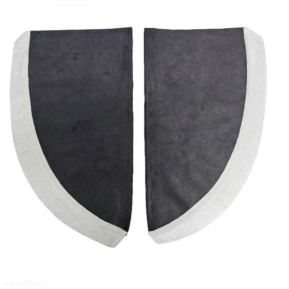 ZASŁONY BOCZNE SKOSY TIR BUS - materiał: NUBUCK- Grafit + Frędzle Białe - 1