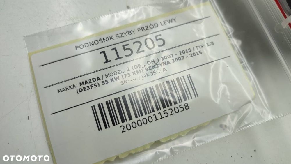 PODNOŚNIK SZYBY PRZÓD PRZEDNI LEWY MAZDA 2 DE D6515997XB - 9