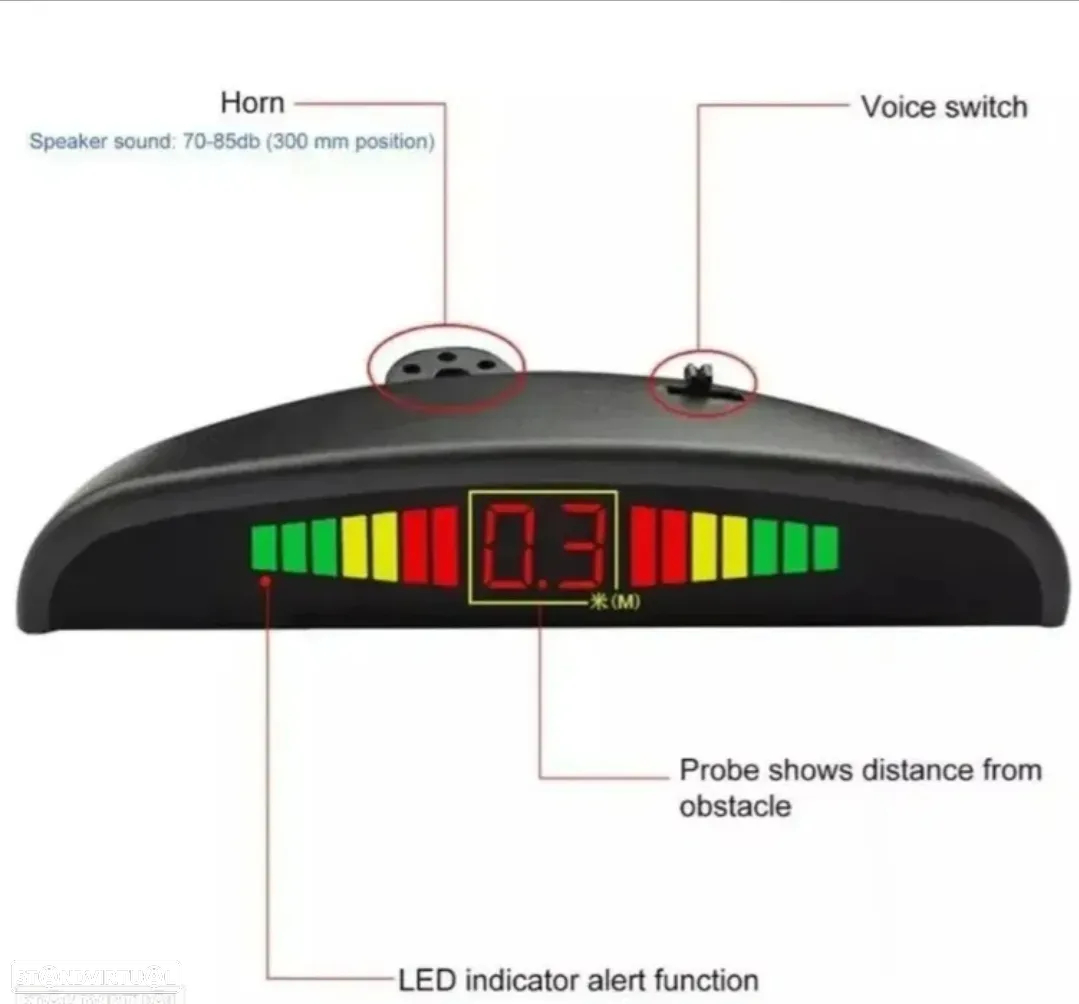 Sensores de Estacionamento Universal + Display LED - Cinzento Prata - 3