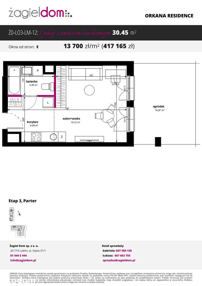 Orkana Residence 3 | mieszkanie 1-pok. 12 z ogródkiem
