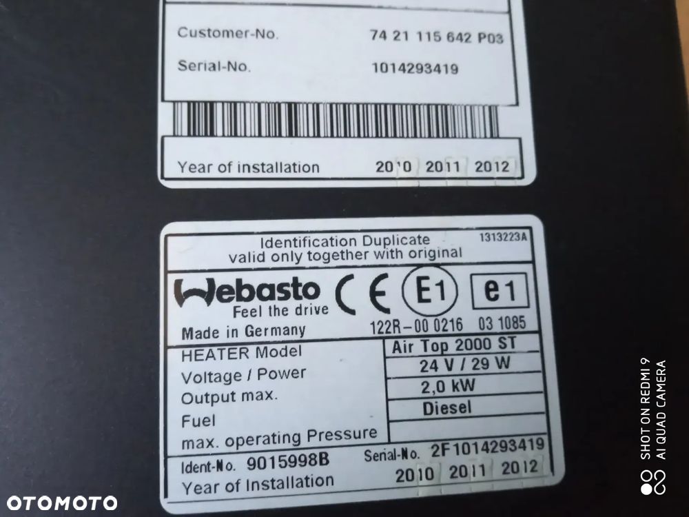 WEBASTO RENAULT midlum premium  DXI  AIR TOP 2000 ST komplet - 2