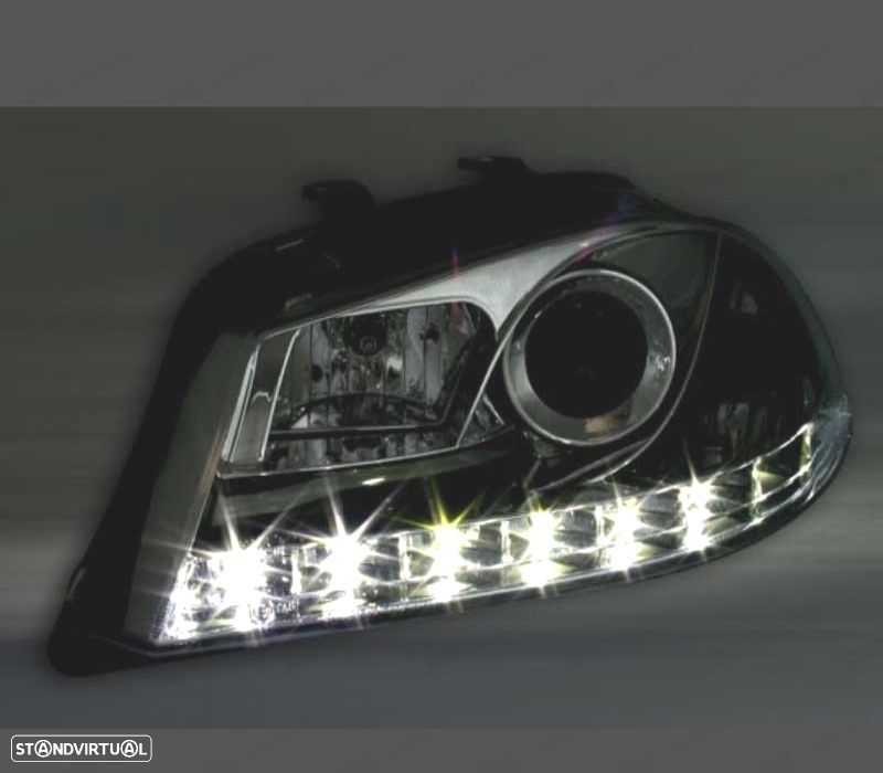 FARÓIS SEAT IBIZA CORDOBA 6L 02-08 LUZ DIURNA LED FUNDO CROMADO - 3