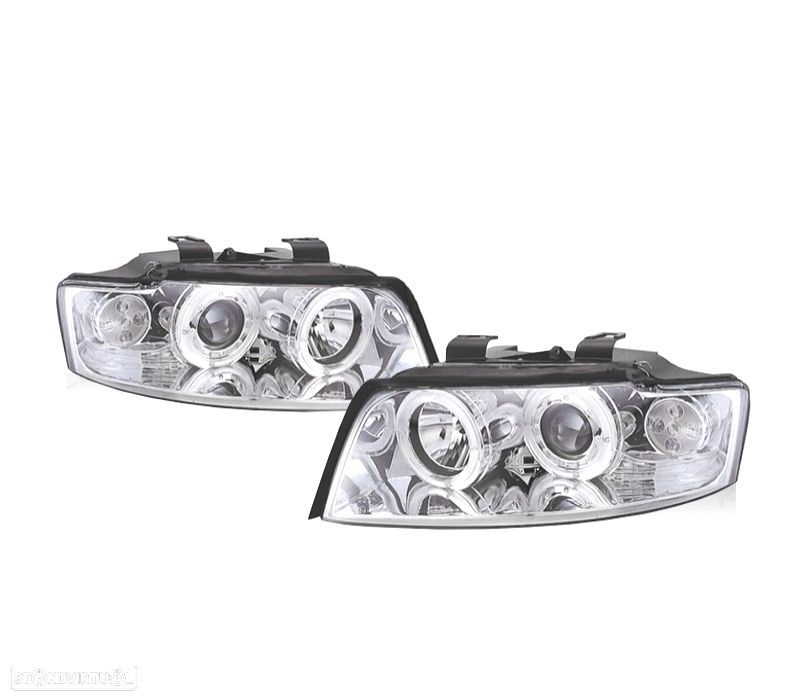 FARÓIS ANGEL EYES AUDI A4 B6 00-04 FUNDO CROMADO - 1