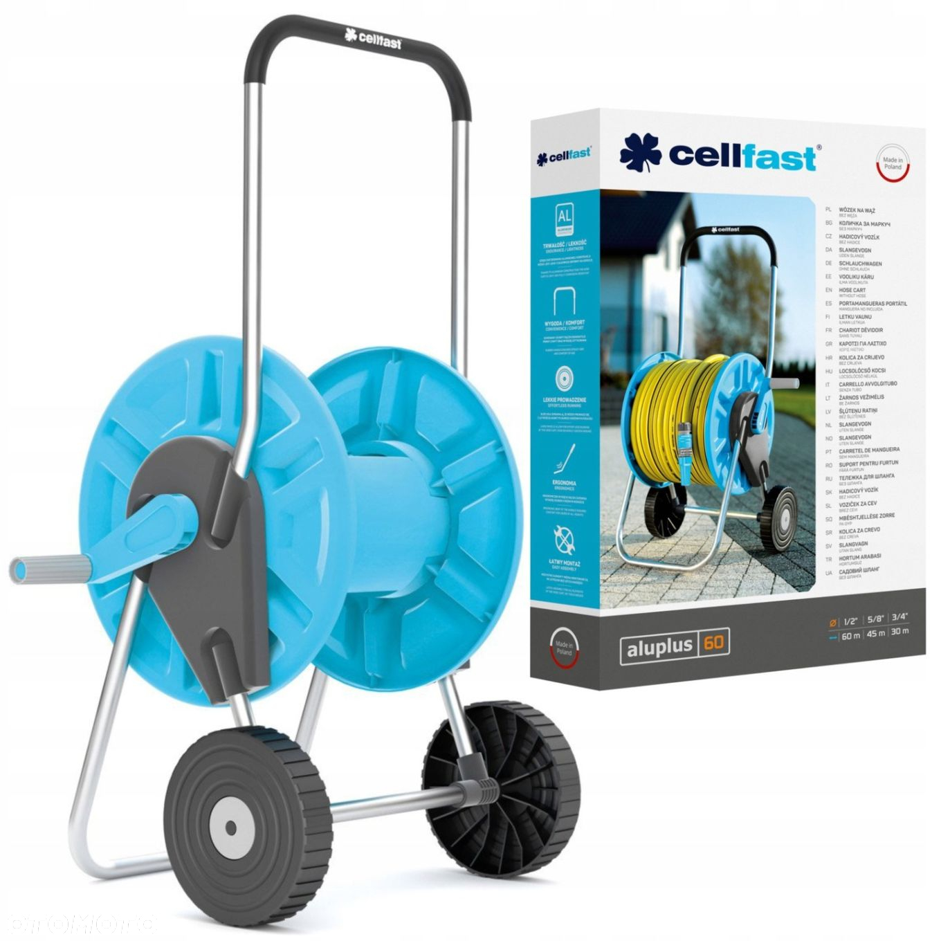 CELLFAST SOLIDNY STOJAK ZWIJACZ BĘBEN WÓZEK WĄŻ OGRODOWY ALUPLUS 1/2" 60M - 7