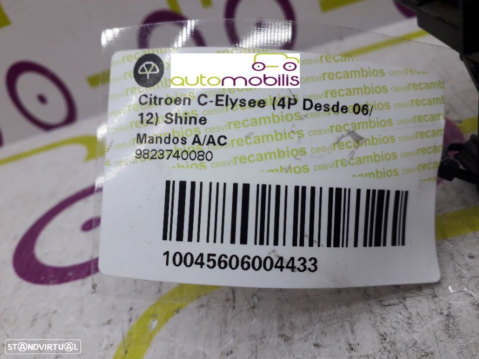 Comando Chauffage / AC Citroën C-Elisé 1.6 HDi 92Cv de 2013 - Ref: 9823740080 - NO310017 - 6