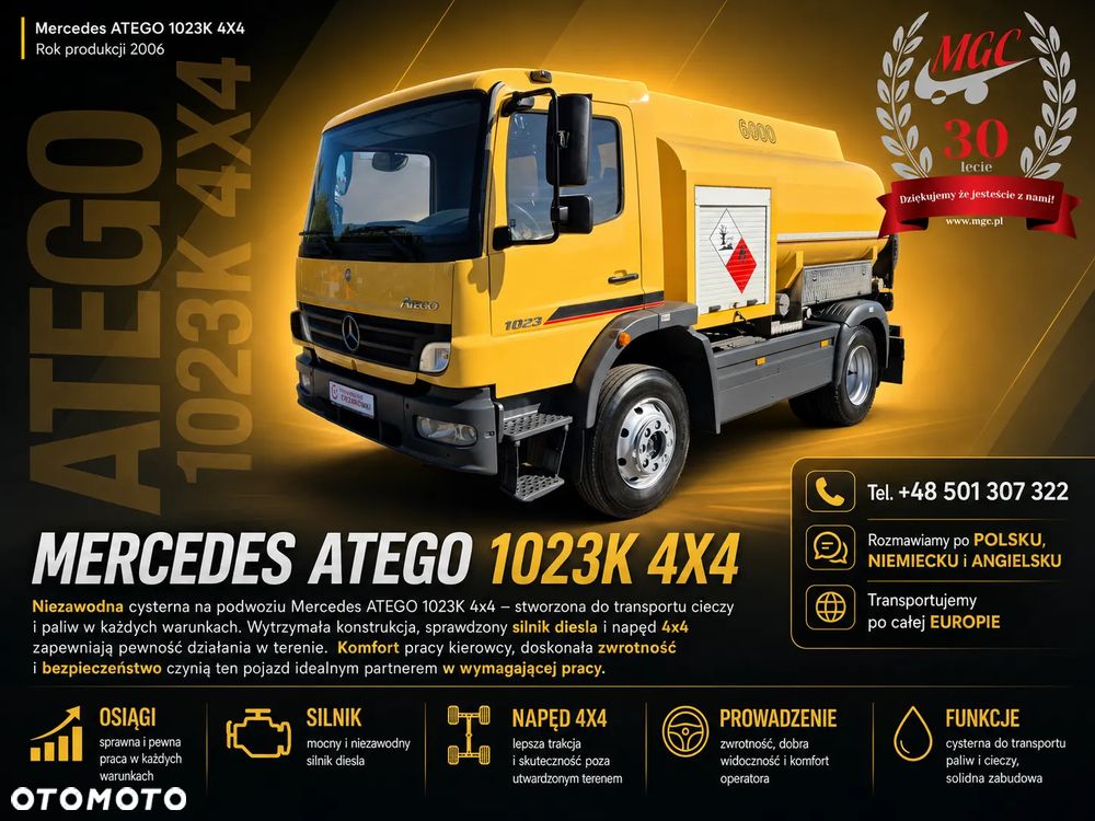 Mercedes-Benz 1023 AK 4X4 / NAPĘD 4 KOŁA / CYSTERNA / 6200L / ADR / SERWISOWANY / UNIKATOWY / MOŻLIWOŚĆ SAMEJ RAMY / AXOR / ATEGO / BLOKADA MOSTU - 2