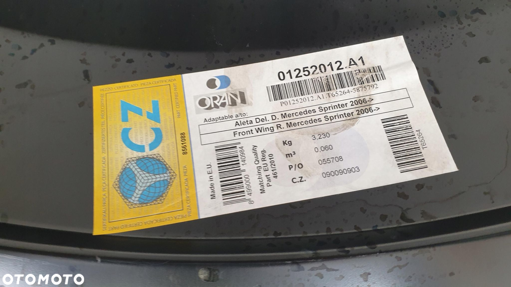 Mercedes Sprinter W906 Przed liftem 2006-2013 błotnik PRAWY przedni - 7