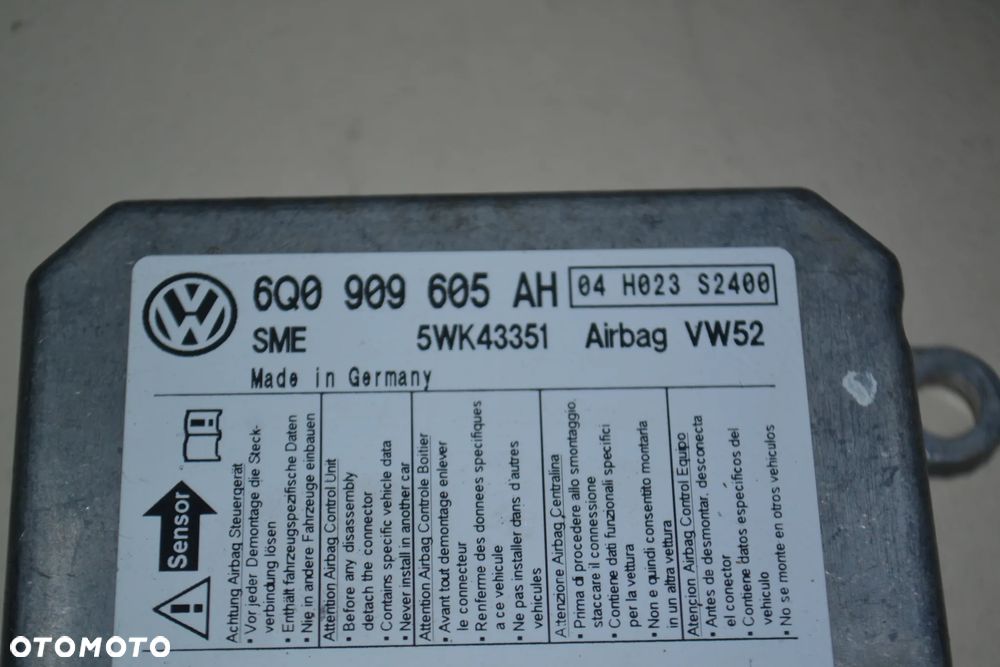 VW AUDI SEAT SKODA MODUŁ SENSOR STEROWNIK PODUSZEK POWIETRZNYCH AIRBAG 6Q0909605AH - 2