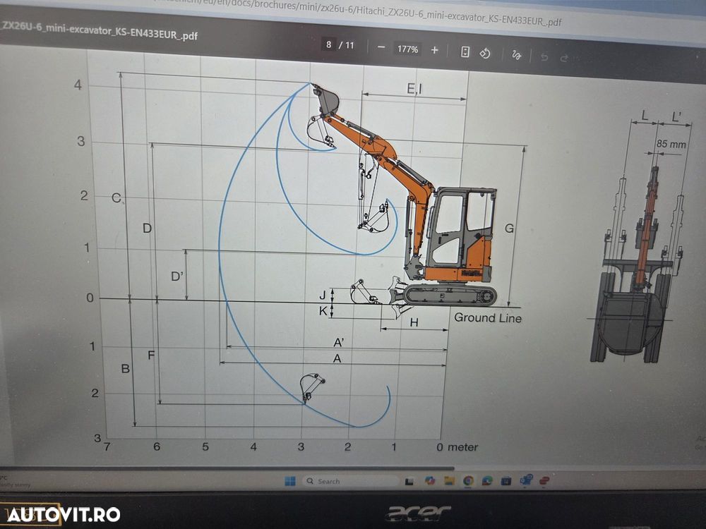 Hitachi ZX26U-6. 2025, 220 ore, Masa operationala 2,8 tone, adancime sapare 3m, CUPLA RAPIDA+CUPA INGUSTA+CUPA LATA+CUPA TALUZ, inst  picion pe brate, senile 95% ok,. rotire in gabarit, produs JAPONIAposibilitate leasing 4 ani, CA NOU-PROMOTIE 32.500 EUR+Tva - 9