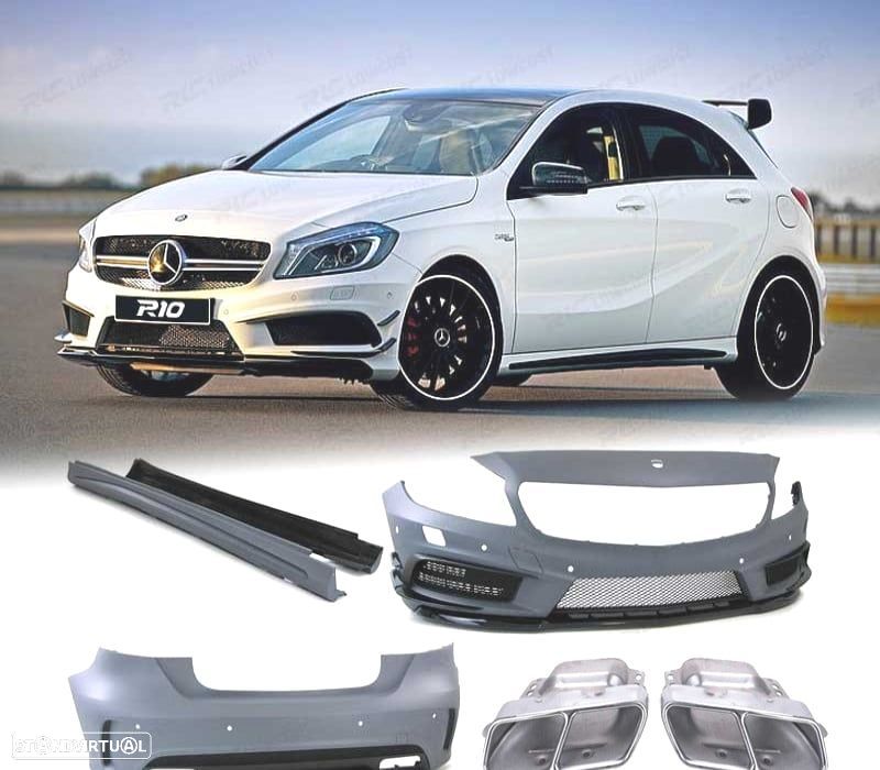 KIT CARROÇARIA PARA-CHOQUES MERCEDES AMG A45 CLASSE A W176 COM PDC + LAVA-FARÓIS + PONTEIRAS - 1