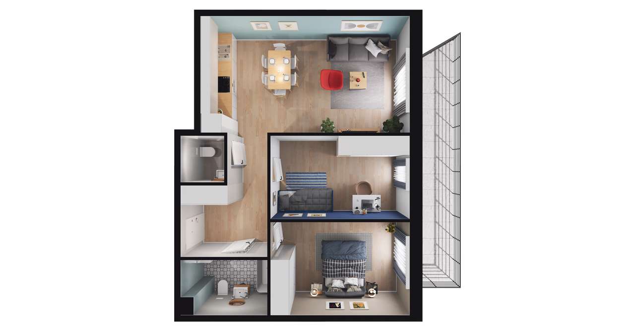 3-pokojowe mieszkanie 62m2 + balkon - Pełny obrazek: 2/23