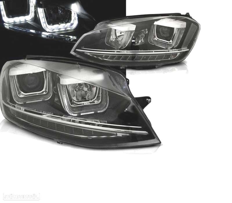 FARÓIS PARA VOLKSWAGEN VW GOLF 7 FULL LED LOOK GTI U-TYPE DRL PRETO INDICADOR LED 12 -17 - 2