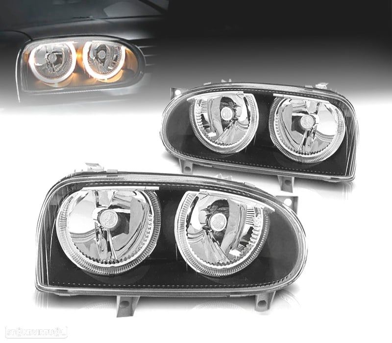 FARÓIS VOLKSWAGEN VW GOLF MK3 91-97 ANGEL EYES FUNDO PRETO H7 H7 - 1
