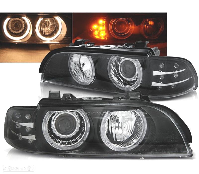FARÓIS FRONTAIS ANGEL EYES BMW E39 95-03 PRETO CCFL - 1