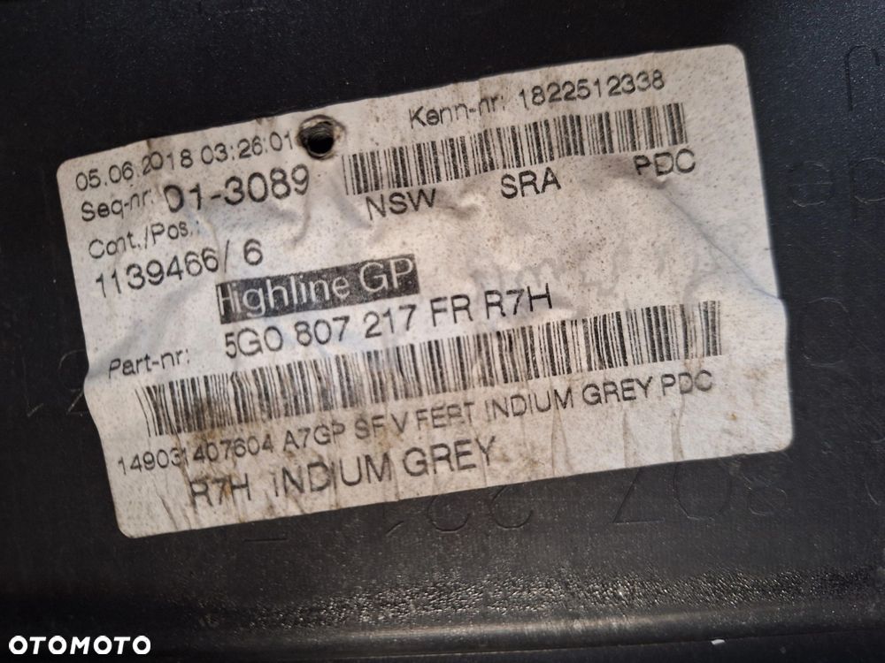VW GOLF 7 VII LIFT 16- 17-20 5G0 KOLOR : INDIUM GREY LR7H NIE KLEJONY CAŁY! ZDERZAK PRZÓD PRZEDNI+KRATKI ORYGINAŁ VW 5G0 - 12