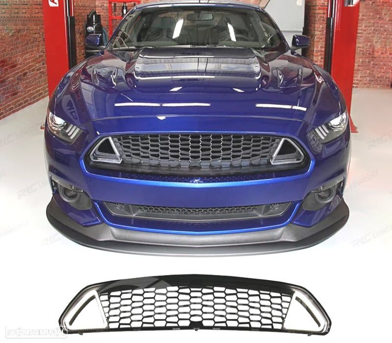 GRELHA FRONTAL SUPERIOR LUZ LED DRL FORD MUSTANG 15-17 LOOK IKON - 1