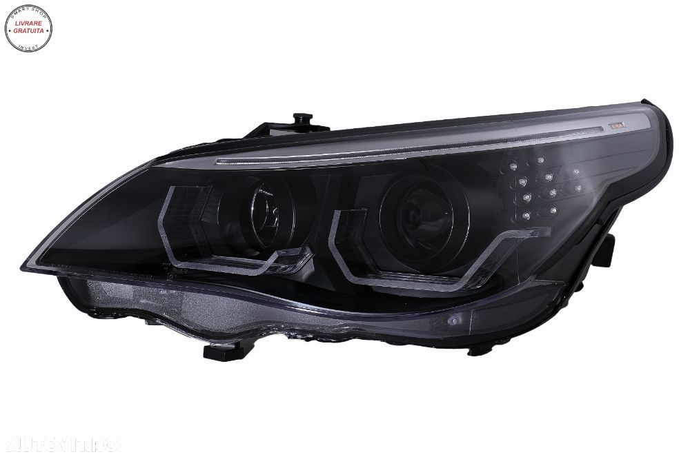 Faruri 3D LED Angel Eyes BMW Seria 5 E60 E61 (2003-2007) LCI Design Negru- livrare gratuita - 18