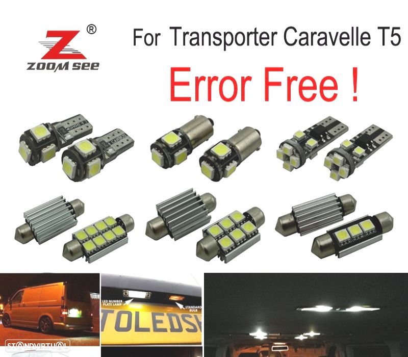KIT COMPLETO DE 22 LÂMPADAS LED INTERIOR PARA VOLKSWAGEN VW TRANSPORTER CARAVELLE MK5 T5 2003 -2015 - 1