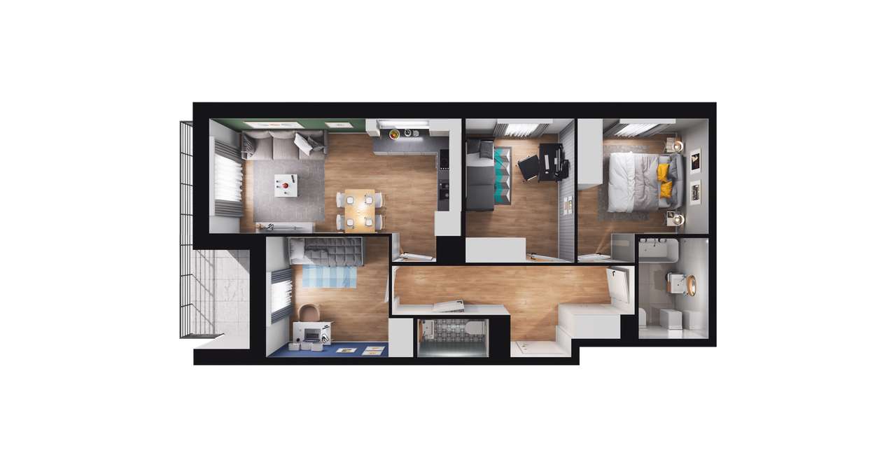 4-pokojowe mieszkanie 62m2 + balkon - Pełny obrazek: 3/7