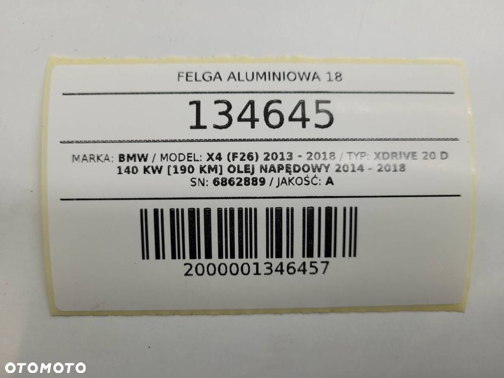 FELGA ALUMINIOWA 18 BMW X4 F26 6862889 8JX18 ET43 5X120 ORYGINAŁ - 10