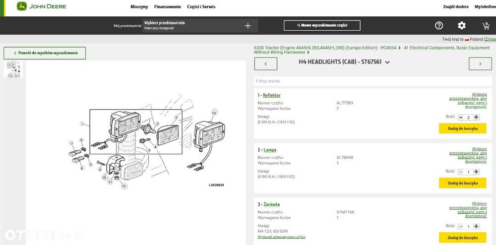 Zestaw oświetlenia John Deere AL179969 - 2