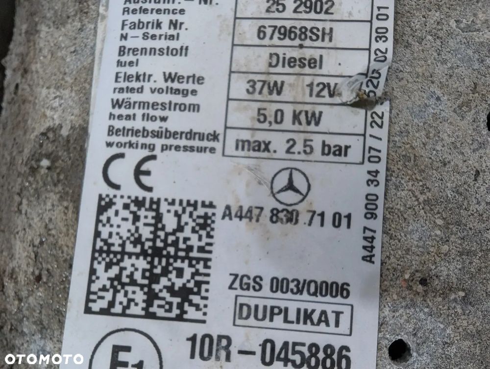 MERCEDES VITO W447 WEBASTO OGRZEWANIE POSTOJOWE A4478307101 - 6