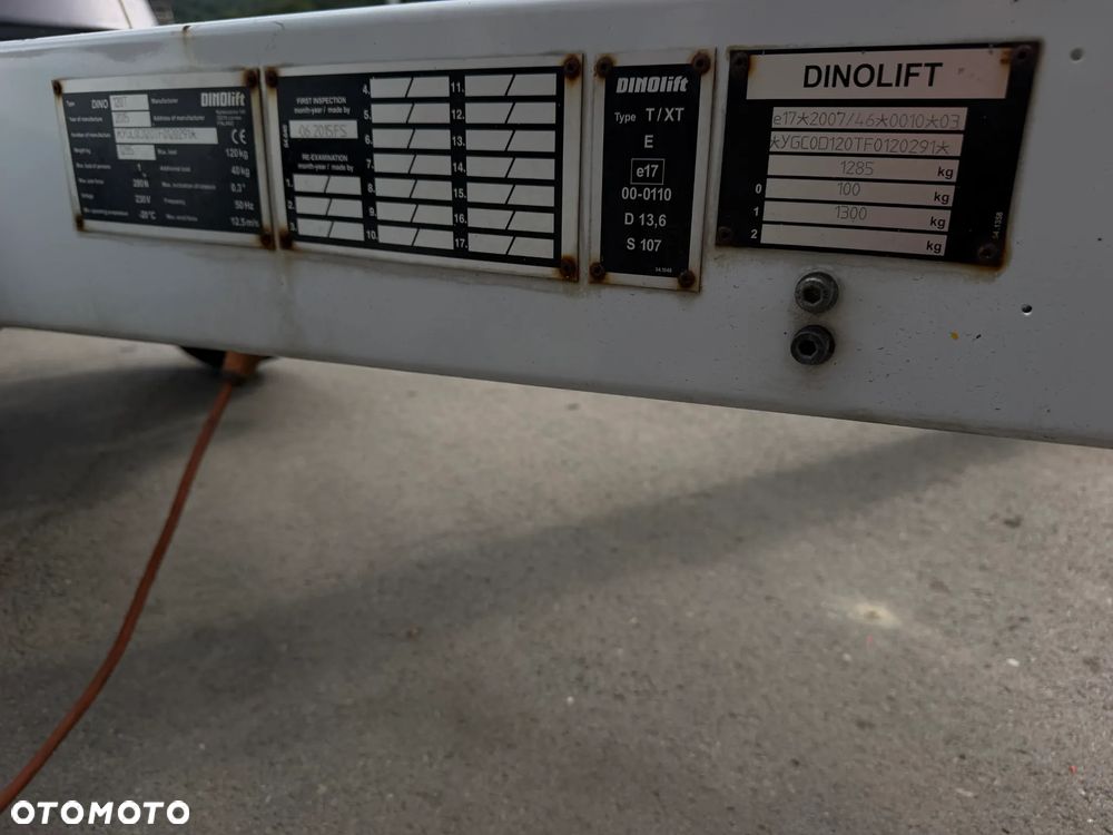 Nifty DINO 120T. Zwyżka koszowa 12 metrów wysuwana na raz. Podnośnik HDS. Napęd Hydrauliczny na dwa koła. Obraca się w koło 360. jak nówka z salonu. 2016 rok. 1220 mtg. Książka Serwisowa od nowości do wglądu. PRĄD 230v. 4 sekcje sterowania na dole. Nowy model! Z komuny Norweskiej. Używana była 1 raz do roku. Serwisowana w DEKRA do końca OKAZJA. Zwyżka Obrotowa. Poziomowanie kosza. Pełna Hydraulika. Sterowanie góra dół! Wysuwane ramie. Wieniec tryby zero zużycia! Ani deka luzów i wycieków. Mała lekka i zwinna zwyżka o potężnym zasięgu. OKAZJA TANIO. Do rejestracji. Import Norwegia! Posiadam 4 sztuki wszystkie jak nowe z salonu. Zapraszam do przetestowania. Nowy Sącz. woj. Małopolskie - 7