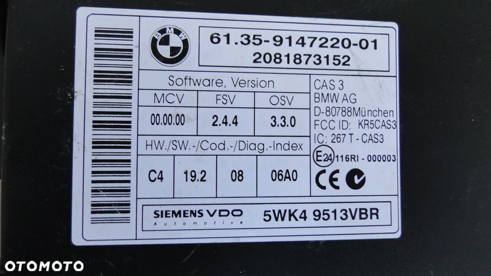 BMW 1 E87 E82 E81 E90 E91 E92 MODUŁ STEROWNIK CAS EUROPA - 3