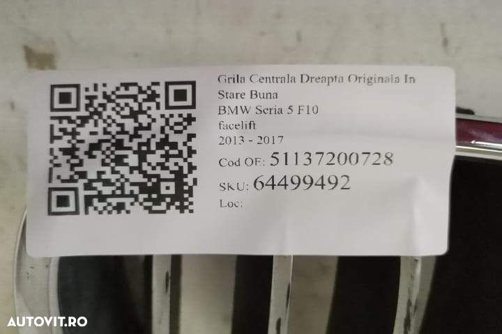 Grila Centrala Dreapta Originala In Stare Buna BMW Seria 5 F10 [faceli - 7