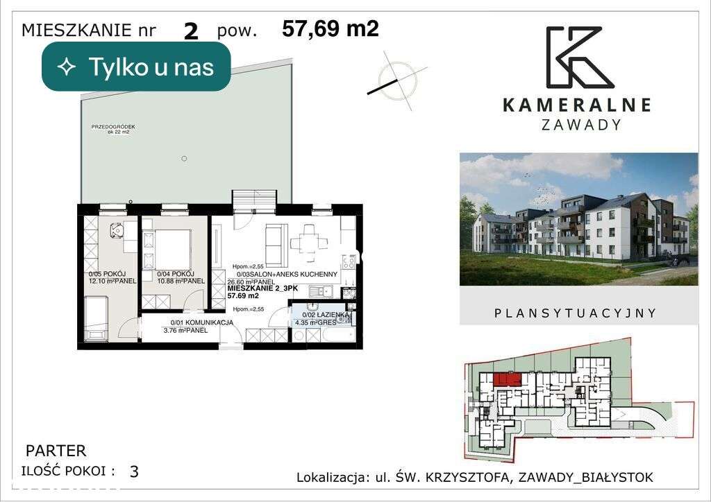 Kameralne Zawady - 57,69m2 z ogródkiem