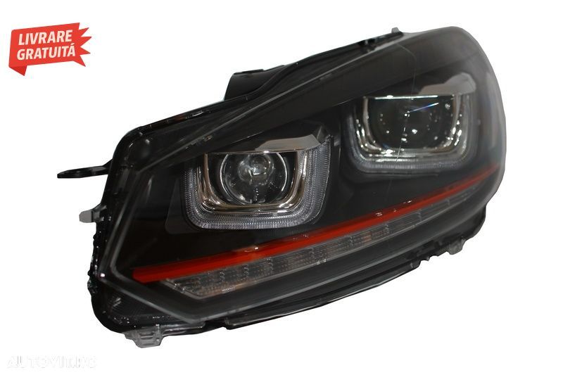 Faruri LED VW Golf 6 VI (2008-2013) Golf 7 3D Design Red Strip GTI LED Dinamic cu - livrare gratuita - 4