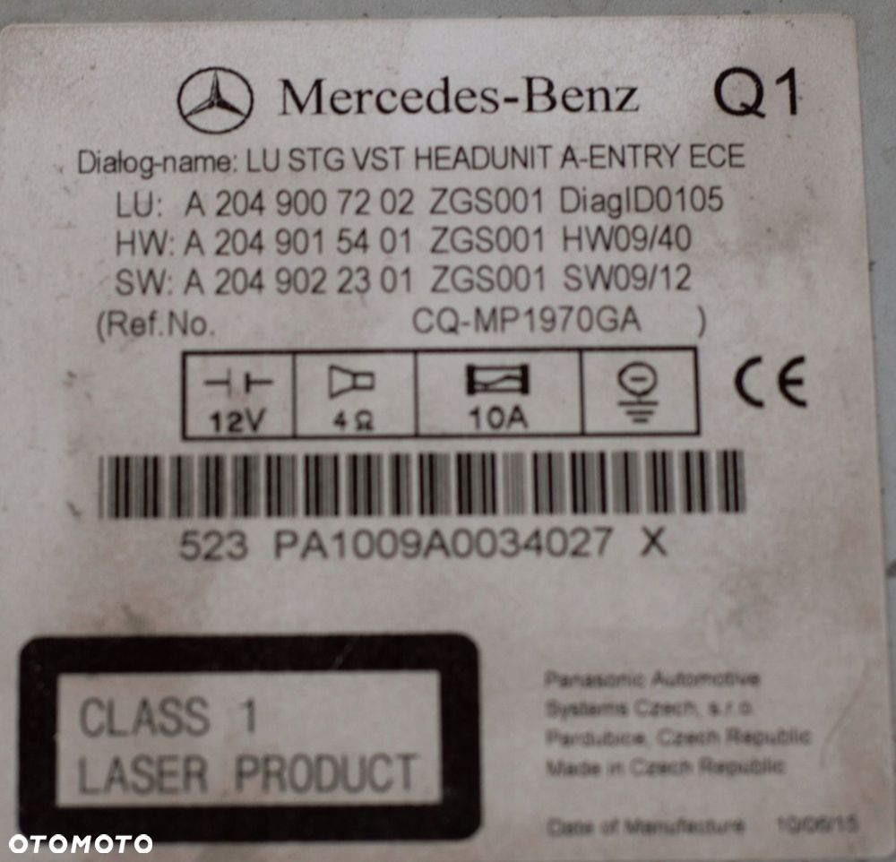 MERCEDES C KLASA W204 NAVIGACJA RADIO A2049015401 - 2