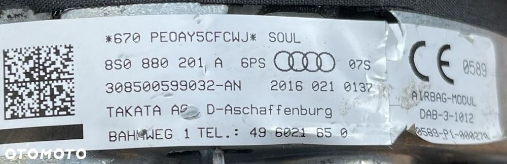 # AUDI TT III 8S 2014 - PODUSZKA POWIETRZNA AIRBAG KIEROWCY 8S0880201A - 6