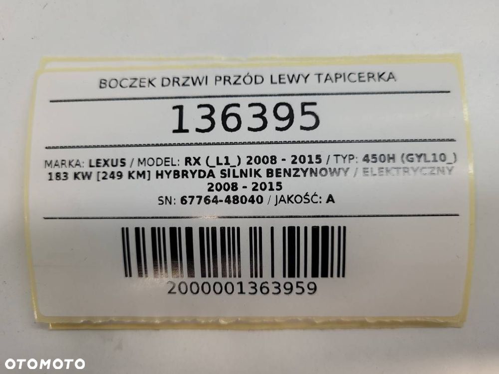 BOCZEK DRZWI PRZÓD LEWY TAPICERKA LEXUS RX 450H III 2014 EUROPA - 11