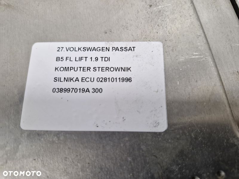 VOLKSWAGEN PASSAT B5 FL LIFT 1.9 TDI KOMPUTER STEROWNIK SILNIKA ECU 0281011996 038997019A - 6